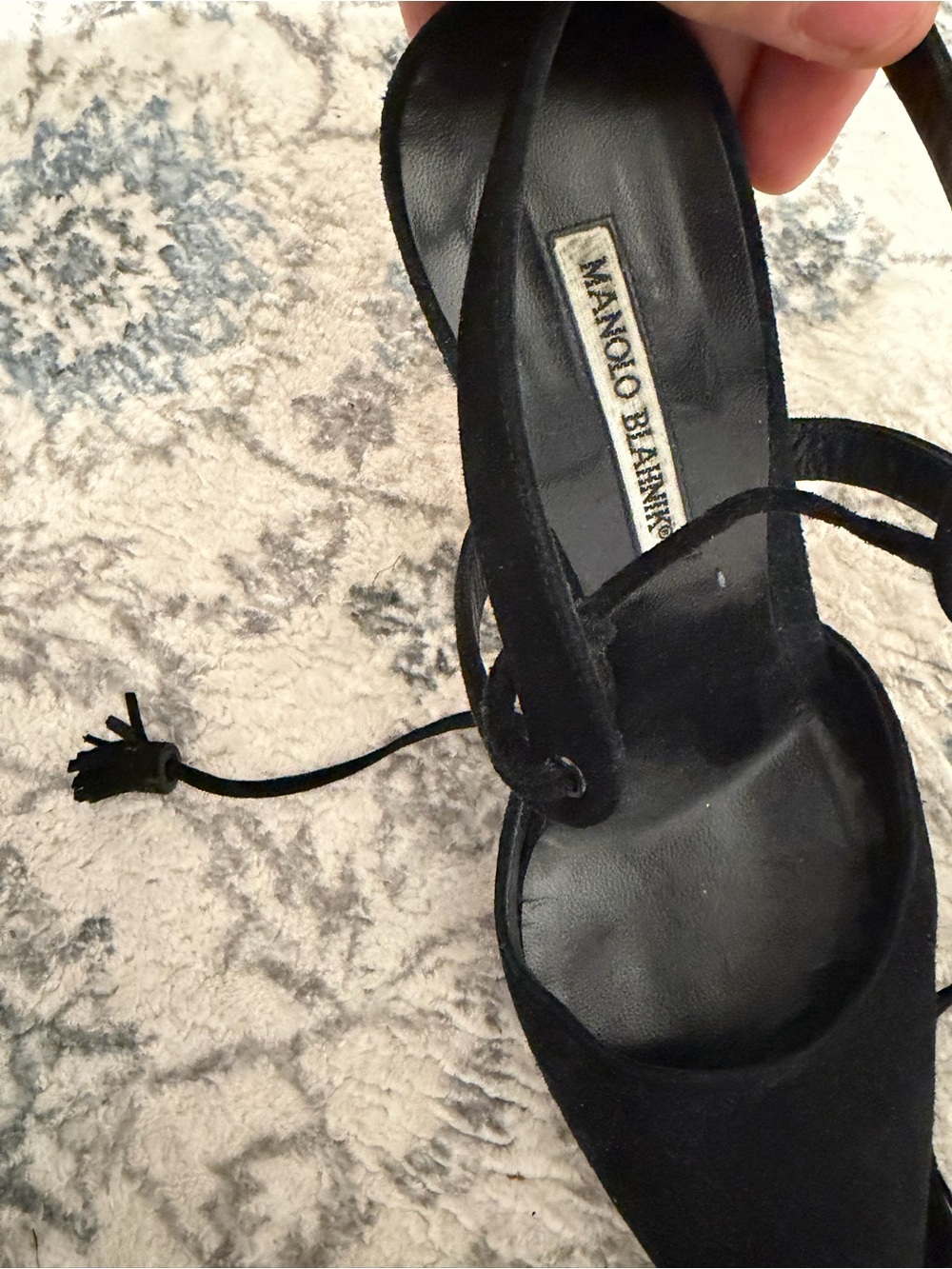 Manolo Blahnik Black Suede Pointed Lace-Up Stiletto Heels - Picture 2 of 6